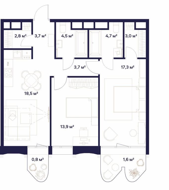 2-BD Apartment Sale, 74.5 sq. m. at Soyuz, Selskokhozyaystvennaya Street, Moscow, Russia #1 2-BD Apartment Sale, 74.5 sq. m. at Soyuz, Selskokhozyaystvennaya Street, Moscow, Russia #1