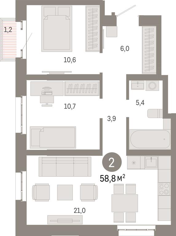 2-BD Apartment Sale, 58.8 sq. m. at Kvartal Metronom, Tagilskaya Street, Moscow, Russia #1 2-BD Apartment Sale, 58.8 sq. m. at Kvartal Metronom, Tagilskaya Street, Moscow, Russia #1