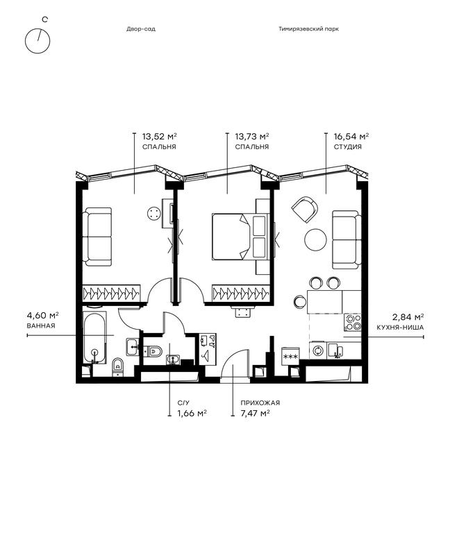 2-BD Apartment Sale, 61.4 sq. m. at Symphony 34, 2nd Khutorskaya Street, 38А, Moscow, Russia #1 2-BD Apartment Sale, 61.4 sq. m. at Symphony 34, 2nd Khutorskaya Street, 38А, Moscow, Russia #1