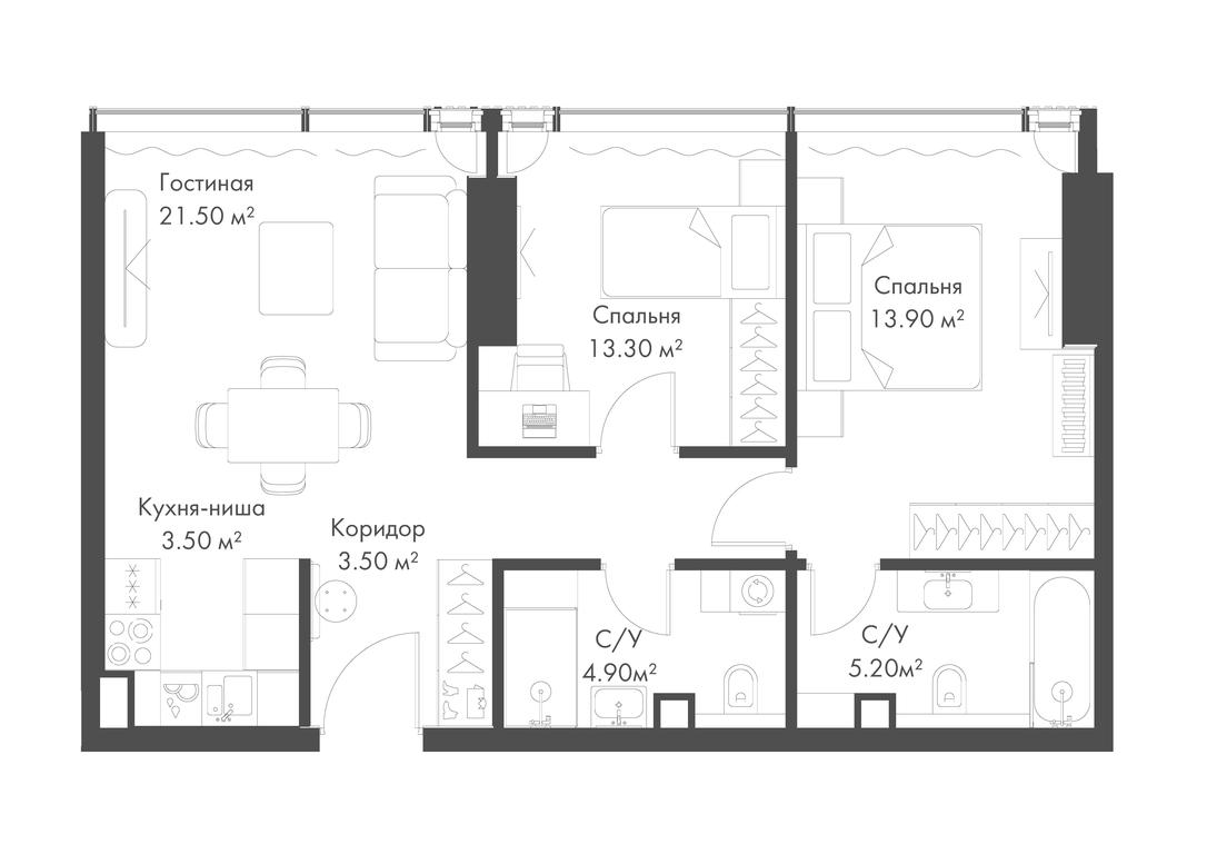 2-BD Apartment Sale, 62.8 sq. m. at Slava, Leningradskiy Avenue, 8с10, Moscow, Russia #1