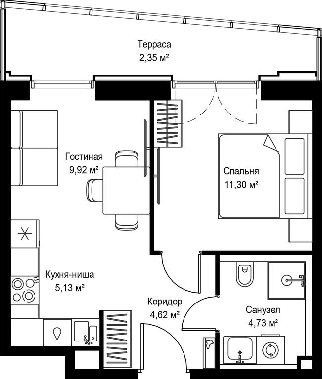 1-BD Apartment Sale, 38.05平方米 at Seliger City, Ilmenskiy Drive, 14к3, Moscow, Russia #2