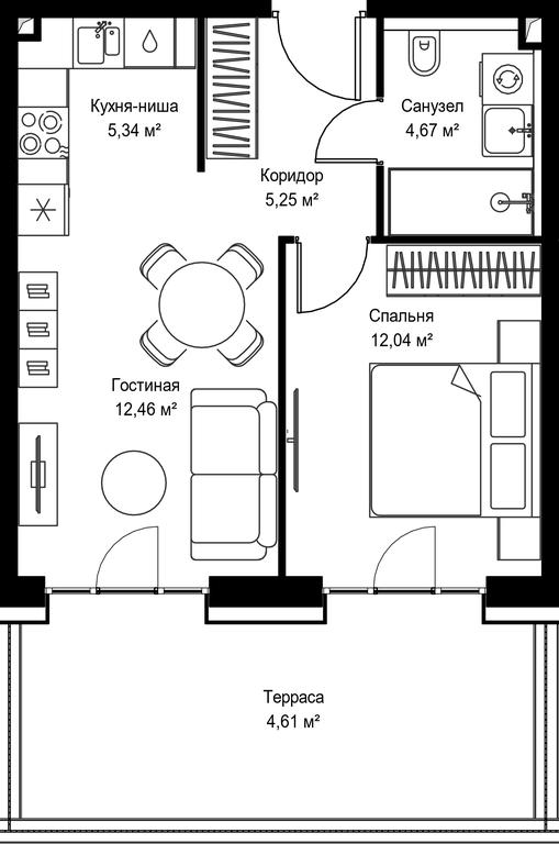 1-BD Apartment Sale, 44.37平方米 at Seliger City, Ilmenskiy Drive, 14к3, Moscow, Russia #2