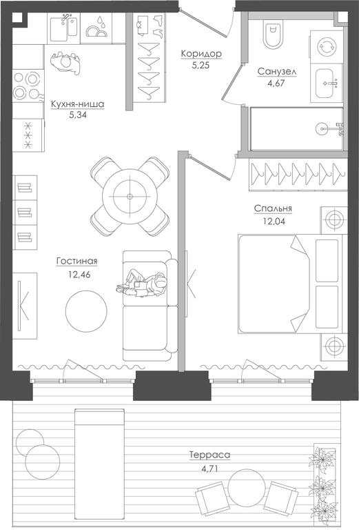 1-BD Apartment Sale, 44.37平方米 at Seliger City, Ilmenskiy Drive, 14к3, Moscow, Russia #1