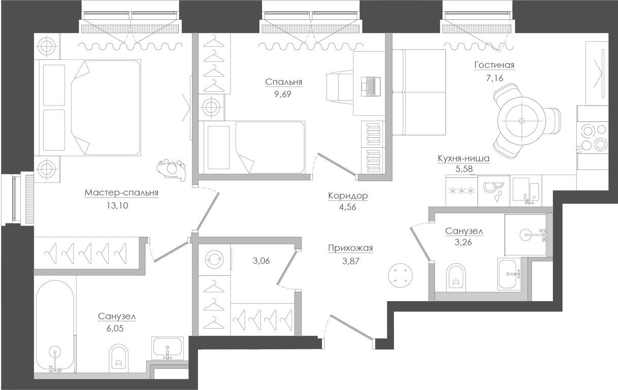 2-BD Apartment Sale, 58.19 sq. m. at Seliger City, Ilmenskiy Drive, 14к3, Moscow, Russia #1