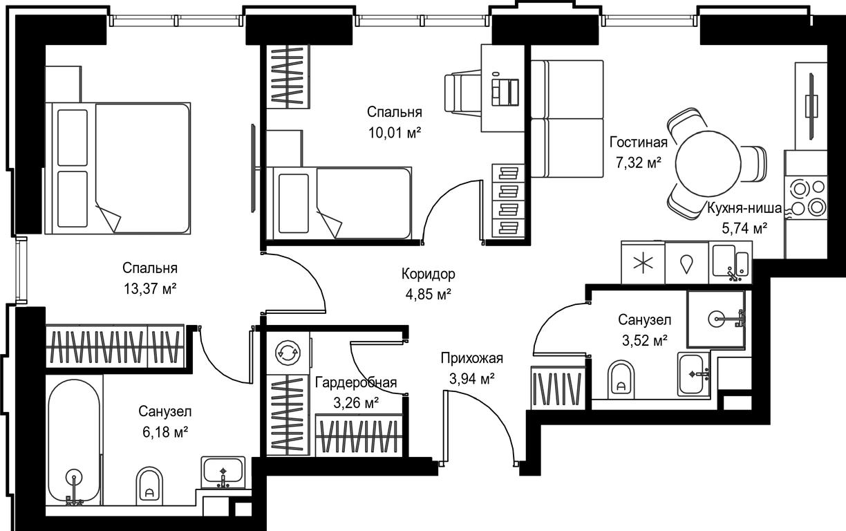 2-BD Apartment Sale, 58.19 sq. m. at Seliger City, Ilmenskiy Drive, 14к3, Moscow, Russia #2