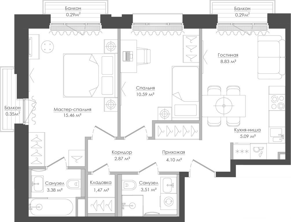 2-BD Apartment Sale, 57.7 sq. m. at Seliger City, Ilmenskiy Drive, 14к3, Moscow, Russia #1 2-BD Apartment Sale, 57.7 sq. m. at Seliger City, Ilmenskiy Drive, 14к3, Moscow, Russia #1
