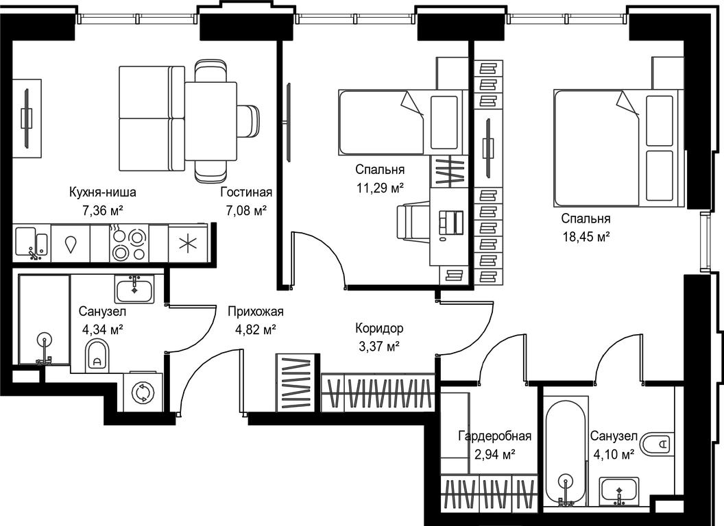 2-BD Apartment Sale, 63.75平方米 at Seliger City, Ilmenskiy Drive, 14к3, Moscow, Russia #2 2-BD Apartment Sale, 63.75平方米 at Seliger City, Ilmenskiy Drive, 14к3, Moscow, Russia #2