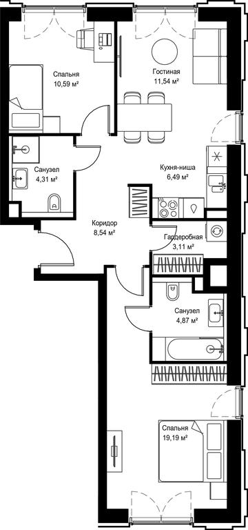 2-BD Apartment Sale, 68.64 sq. m. at Seliger City, Ilmenskiy Drive, 14к3, Moscow, Russia #2 2-BD Apartment Sale, 68.64 sq. m. at Seliger City, Ilmenskiy Drive, 14к3, Moscow, Russia #2