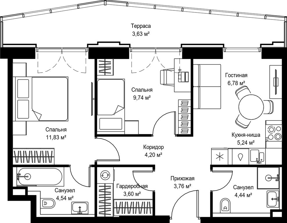2-BD Apartment Sale, 57.76平方米 at Seliger City, Ilmenskiy Drive, 14к3, Moscow, Russia #2