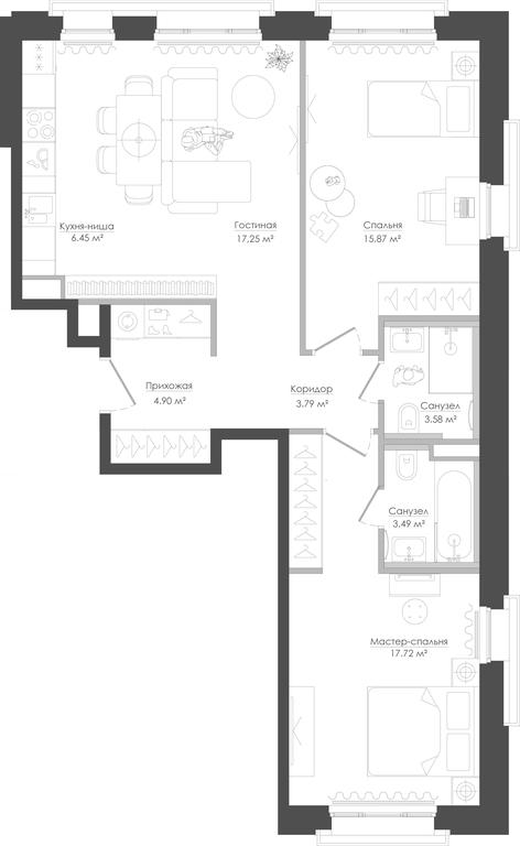 2-BD Apartment Sale, 74.38 sq. m. at Seliger City, Ilmenskiy Drive, 14к3, Moscow, Russia #1