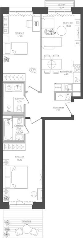 2-BD Apartment Sale, 73.25 sq. m. at Seliger City, Ilmenskiy Drive, 14к3, Moscow, Russia #1