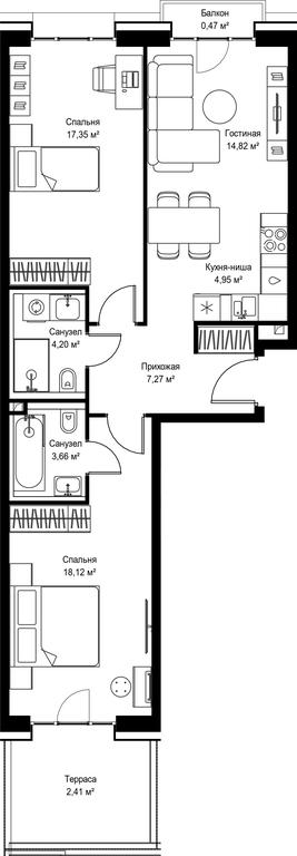 2-BD Apartment Sale, 73.25 sq. m. at Seliger City, Ilmenskiy Drive, 14к3, Moscow, Russia #2