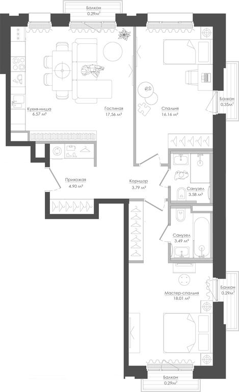 2-BD Apartment Sale, 77.32 sq. m. at Seliger City, Ilmenskiy Drive, 14к3, Moscow, Russia #1