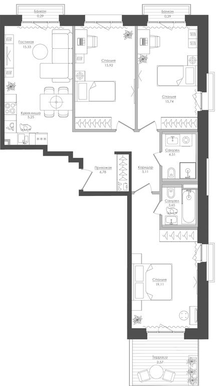 3-BD Apartment Sale, 95.12平方米 at Seliger City, Ilmenskiy Drive, 14к3, Moscow, Russia #1