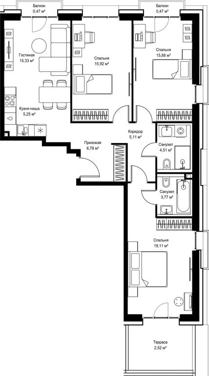 3-BD Apartment Sale, 95.12平方米 at Seliger City, Ilmenskiy Drive, 14к3, Moscow, Russia #2