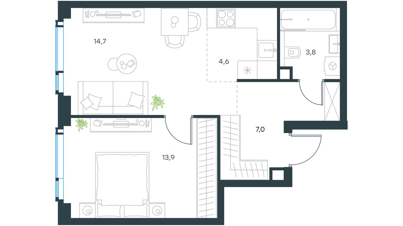 1-BD Apartment Sale, 44 sq. m. at Level Michurinskiy, Озёрная улица, вл1, Москва, Россия #1 1-BD Apartment Sale, 44 sq. m. at Level Michurinskiy, Озёрная улица, вл1, Москва, Россия #1