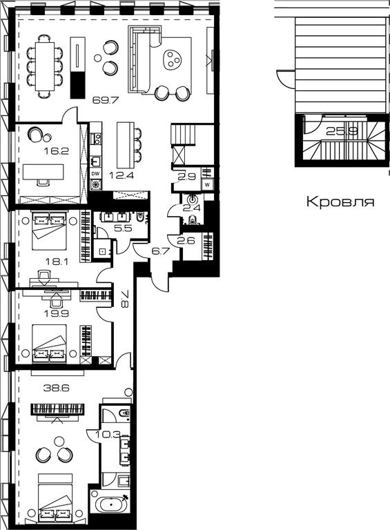 4-BD Apartment Sale, 231.4平方米 at Lunar, Leninsky Avenue, 38, Moscow, Russia #1