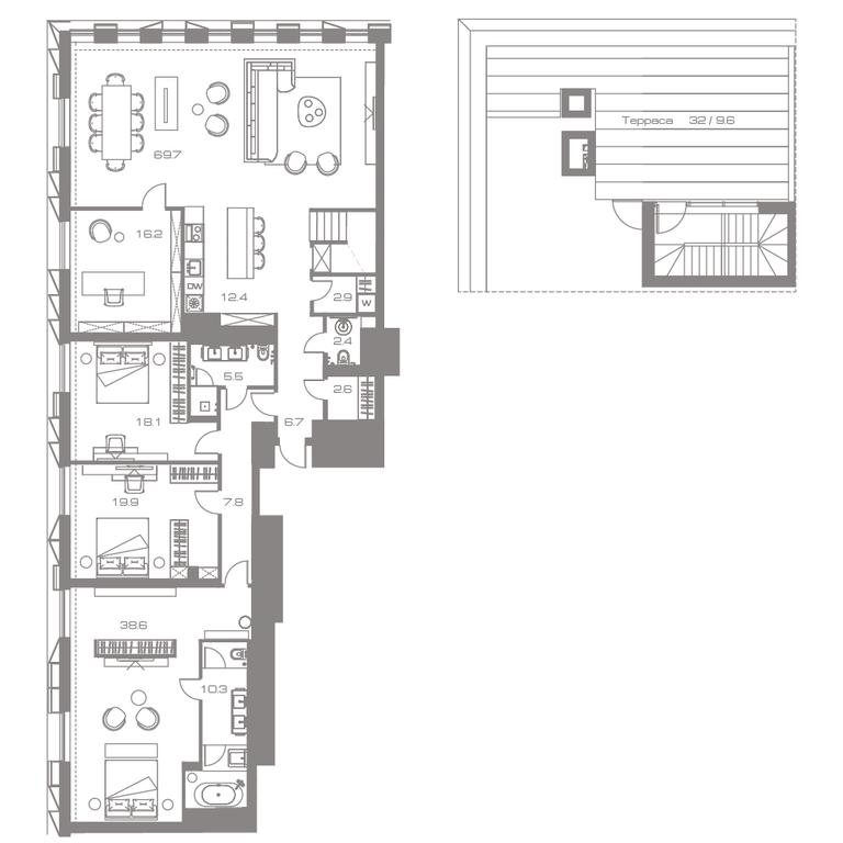 4-BD Apartment Sale, 231.4平方米 at Lunar, Leninsky Avenue, 38, Moscow, Russia #2