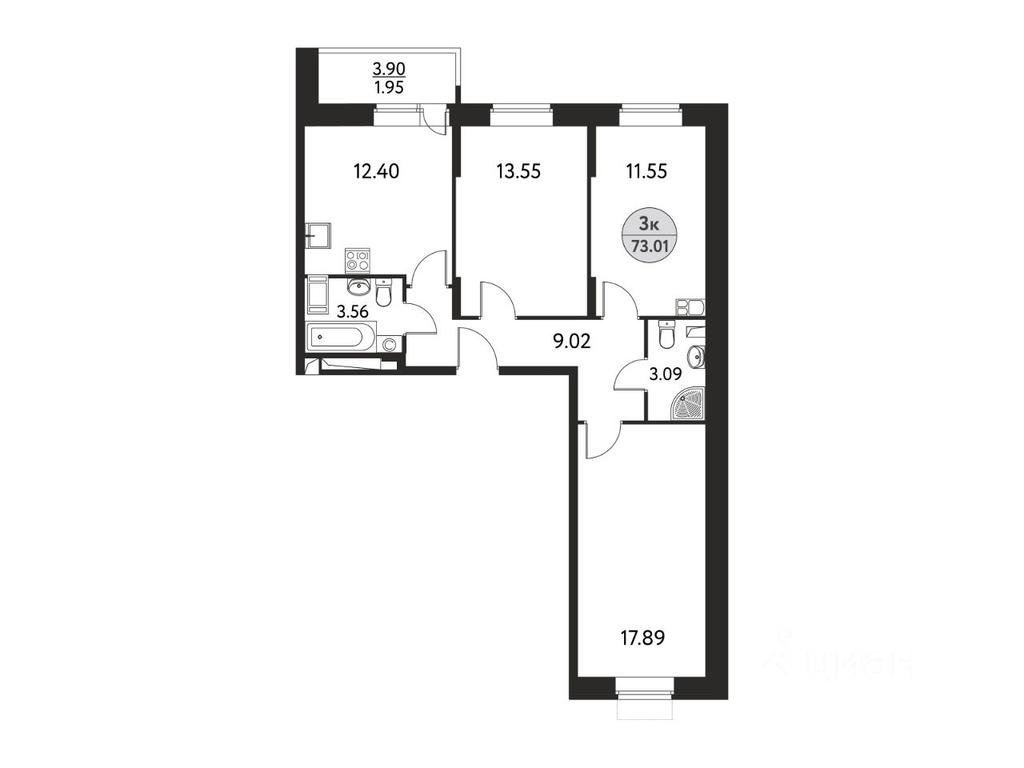 2-BD Apartment Sale, 73.01平方米 at Dom na Sirenevoy, Polevaya ulitsa, Schyolkovo, Moscow Region, Russia #1