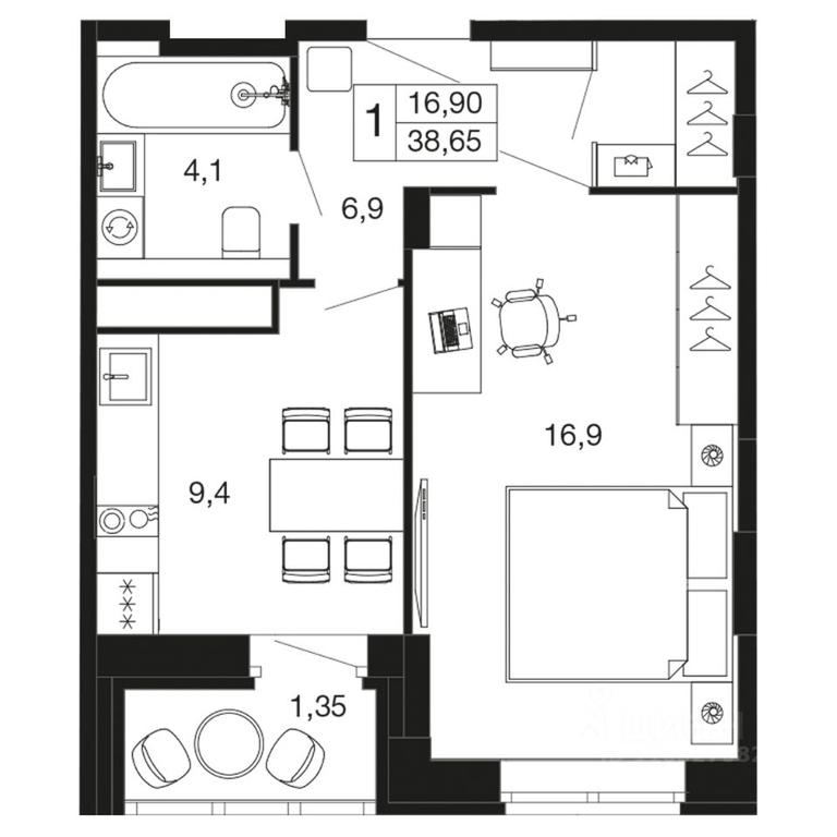 Apartment Sale, 38.65 sq. m. at Vremena goda, Proletarskaya ulitsa, Aprelevka, Naro-Fominskiy City District, Moscow Region, Russia #1