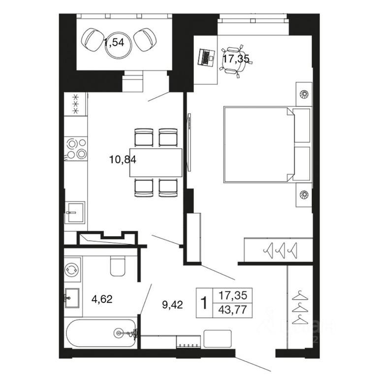 Apartment Sale, 43.77 sq. m. at Vremena goda, Proletarskaya ulitsa, Aprelevka, Naro-Fominskiy City District, Moscow Region, Russia #1