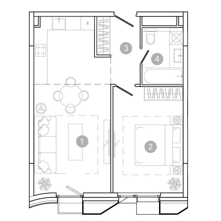 1-BD Apartment Sale, 46平方米 at UNO.Sokolinaya Gora, 8th Sokolinoy Gory Street, 26, Moscow, Russia #2