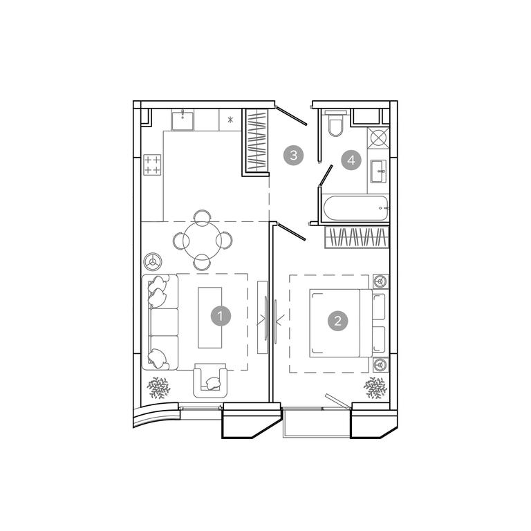 1-BD Apartment Sale, 46平方米 at UNO.Sokolinaya Gora, 8th Sokolinoy Gory Street, 26, Moscow, Russia #1