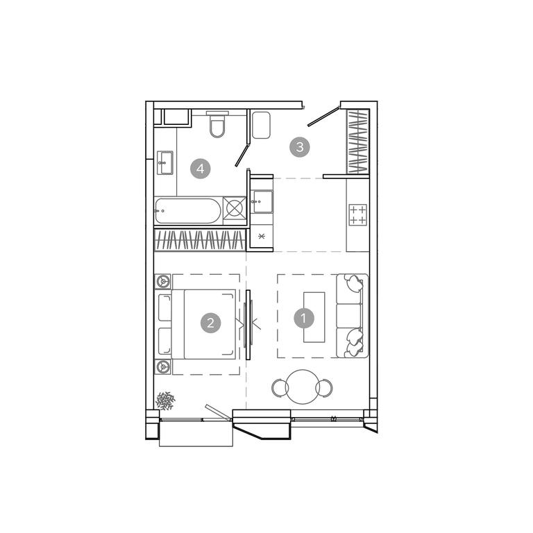 1-BD Apartment Sale, 41平方米 at UNO.Sokolinaya Gora, 8th Sokolinoy Gory Street, 26, Moscow, Russia #1