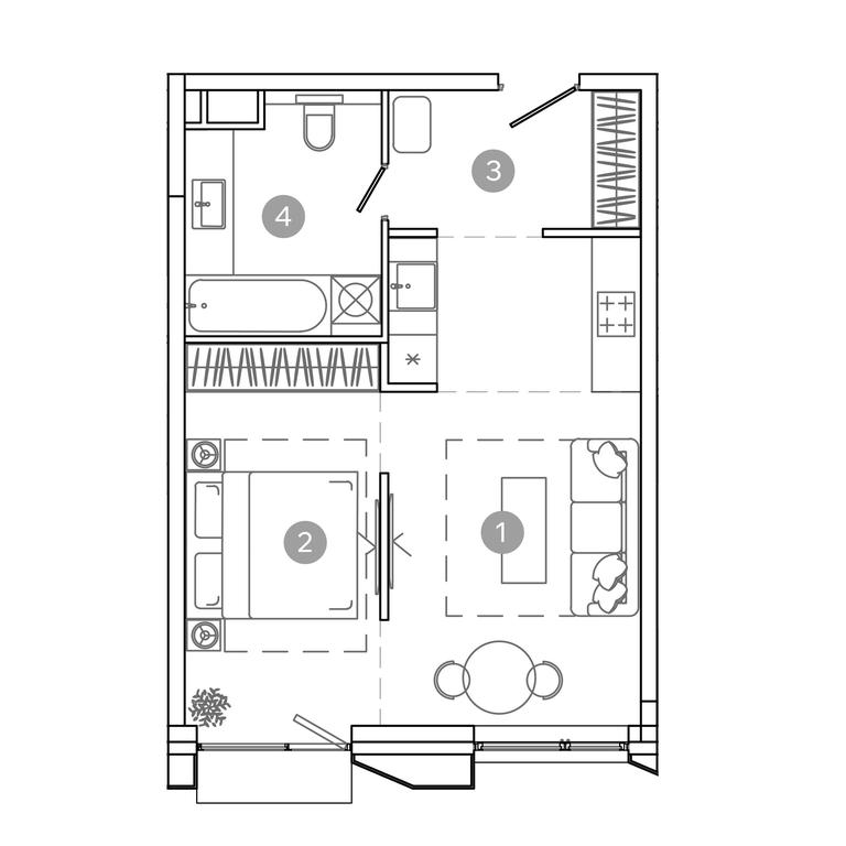 1-BD Apartment Sale, 41平方米 at UNO.Sokolinaya Gora, 8th Sokolinoy Gory Street, 26, Moscow, Russia #2