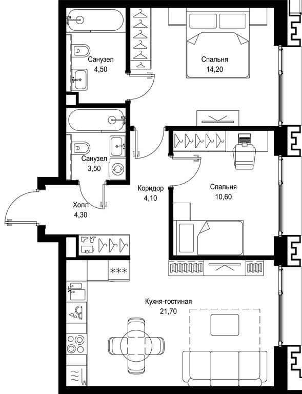2-BD Apartment Sale, 62.9平方米 at Multikvartal CITYZEN, Vishnyovaya Street, Moscow, Russia #1