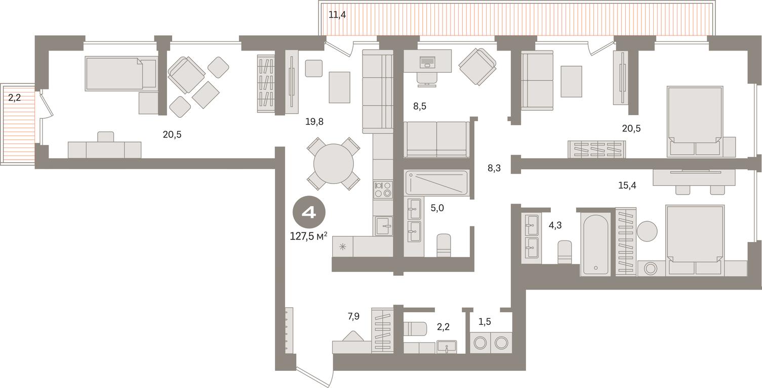 4-BD Apartment Sale, 127.5 sq. m. at Kvartal Izdanie, Perovskoye Highway, Moscow, Russia #1