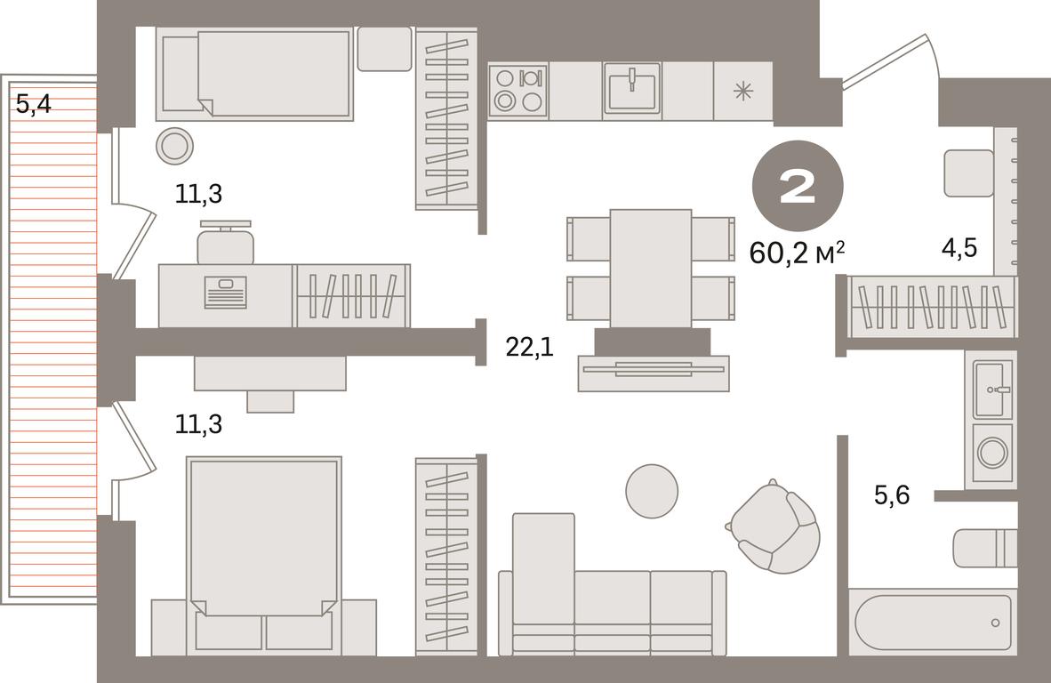 2-BD Apartment Sale, 60.2平方米 at Kvartal Izdanie, Perovskoye Highway, Moscow, Russia #1 2-BD Apartment Sale, 60.2平方米 at Kvartal Izdanie, Perovskoye Highway, Moscow, Russia #1