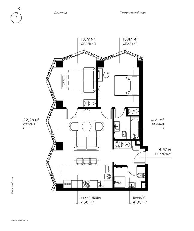 2-BD Apartment Sale, 69.8 sq. m. at Symphony 34, 2nd Khutorskaya Street, 38А, Moscow, Russia #1 2-BD Apartment Sale, 69.8 sq. m. at Symphony 34, 2nd Khutorskaya Street, 38А, Moscow, Russia #1