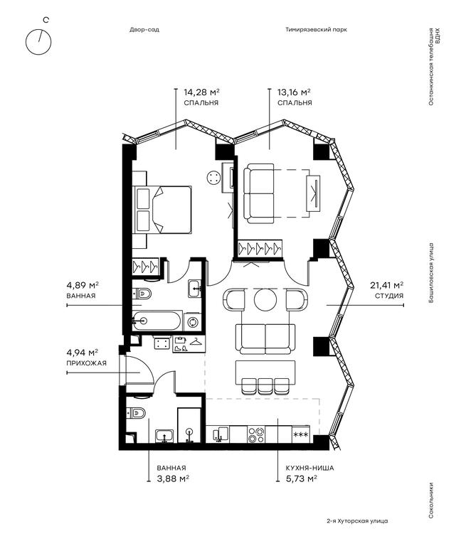 2-BD Apartment Sale, 68.4 sq. m. at Symphony 34, 2nd Khutorskaya Street, 38А, Moscow, Russia #1 2-BD Apartment Sale, 68.4 sq. m. at Symphony 34, 2nd Khutorskaya Street, 38А, Moscow, Russia #1