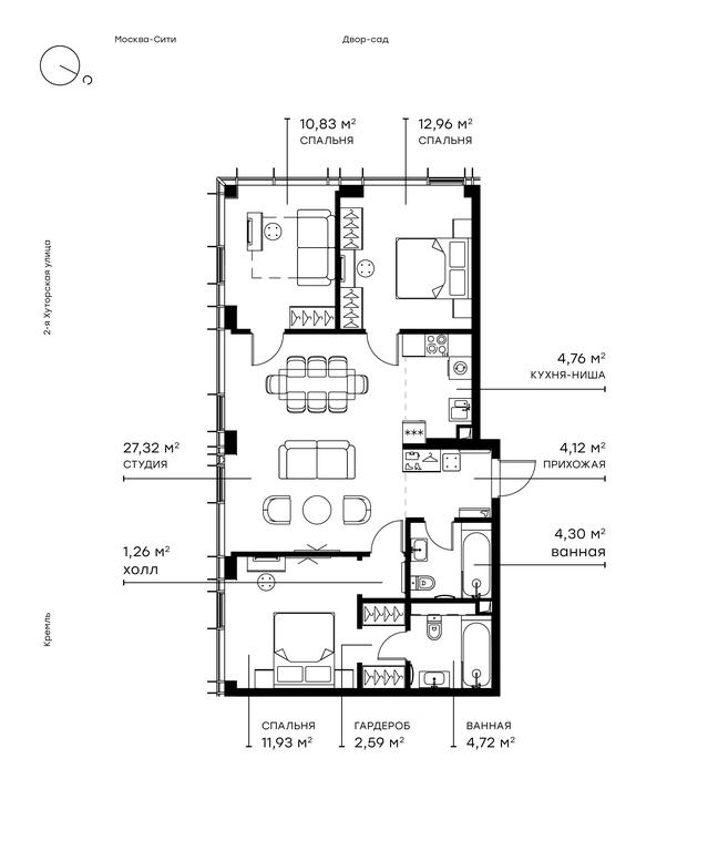 3-BD Apartment Sale, 86.2 sq. m. at Symphony 34, 2nd Khutorskaya Street, 38А, Moscow, Russia #1 3-BD Apartment Sale, 86.2 sq. m. at Symphony 34, 2nd Khutorskaya Street, 38А, Moscow, Russia #1