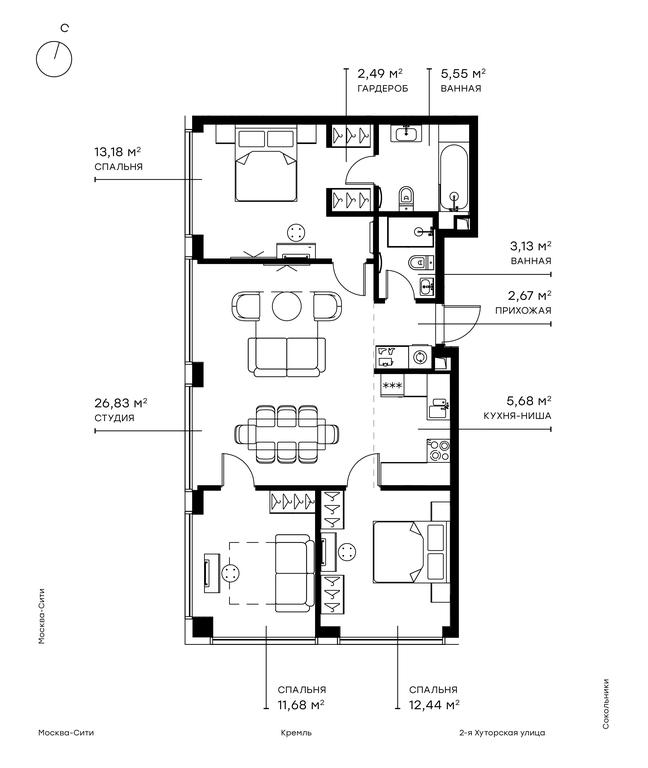 3-BD Apartment Sale, 84.4 sq. m. at Symphony 34, 2nd Khutorskaya Street, 38А, Moscow, Russia #1 3-BD Apartment Sale, 84.4 sq. m. at Symphony 34, 2nd Khutorskaya Street, 38А, Moscow, Russia #1