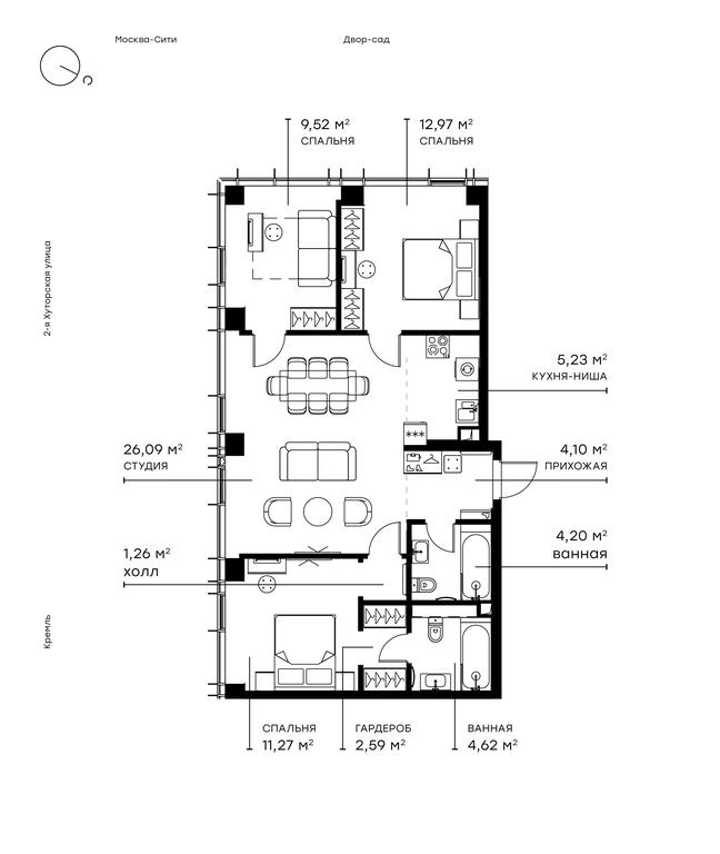 3-BD Apartment Sale, 83.8 sq. m. at Symphony 34, 2nd Khutorskaya Street, 38А, Moscow, Russia #1 3-BD Apartment Sale, 83.8 sq. m. at Symphony 34, 2nd Khutorskaya Street, 38А, Moscow, Russia #1