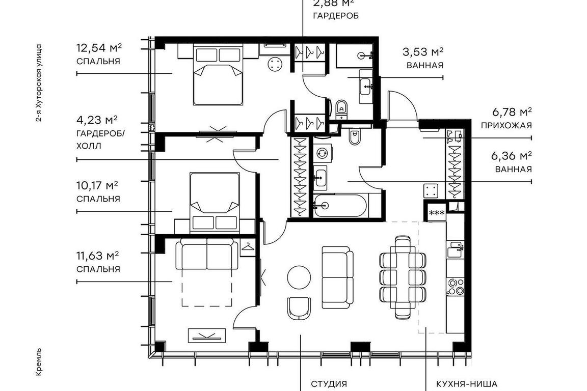 3-BD Apartment Sale, 87 sq. m. at Symphony 34, 2nd Khutorskaya Street, 38А, Moscow, Russia #2 3-BD Apartment Sale, 87 sq. m. at Symphony 34, 2nd Khutorskaya Street, 38А, Moscow, Russia #2