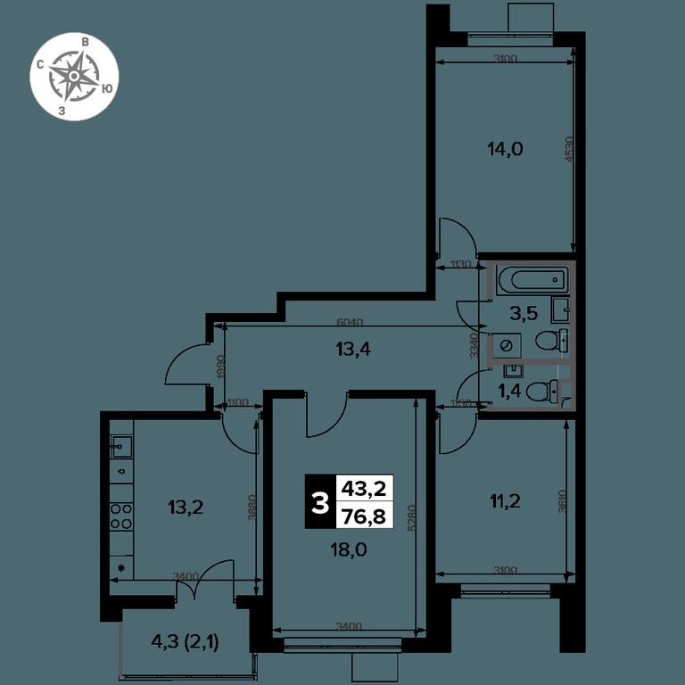 3-BD Apartment Sale, 76.8 sq. m. at Pervy Donskoj, zhiloy mikrorayon Sapronovo, derevnya Sapronovo, Leninskiy City District, Moscow Region, Russia #2 3-BD Apartment Sale, 76.8 sq. m. at Pervy Donskoj, zhiloy mikrorayon Sapronovo, derevnya Sapronovo, Leninskiy City District, Moscow Region, Russia #2