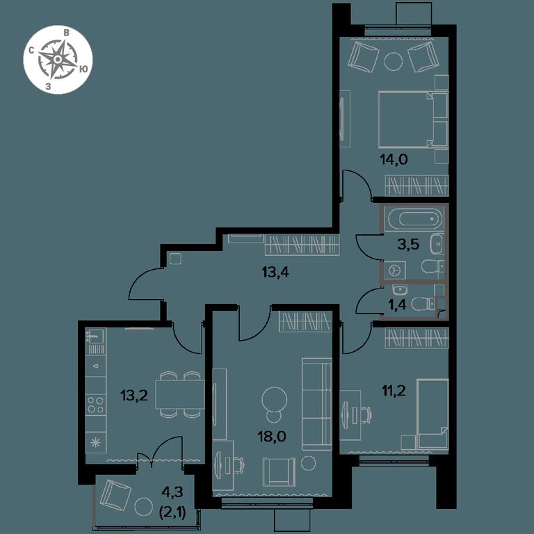 3-BD Apartment Sale, 76.8 sq. m. at Pervy Donskoj, zhiloy mikrorayon Sapronovo, derevnya Sapronovo, Leninskiy City District, Moscow Region, Russia #1 3-BD Apartment Sale, 76.8 sq. m. at Pervy Donskoj, zhiloy mikrorayon Sapronovo, derevnya Sapronovo, Leninskiy City District, Moscow Region, Russia #1