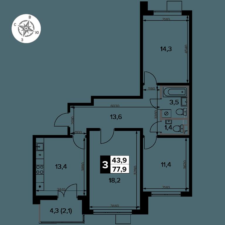 3-BD Apartment Sale, 77.9 sq. m. at Pervy Donskoj, zhiloy mikrorayon Sapronovo, derevnya Sapronovo, Leninskiy City District, Moscow Region, Russia #2 3-BD Apartment Sale, 77.9 sq. m. at Pervy Donskoj, zhiloy mikrorayon Sapronovo, derevnya Sapronovo, Leninskiy City District, Moscow Region, Russia #2