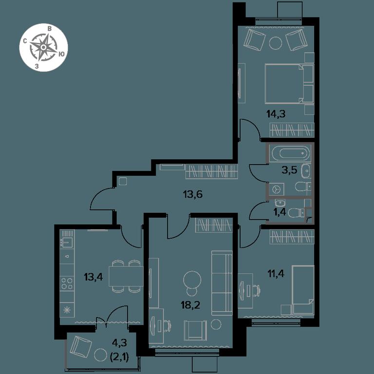 3-BD Apartment Sale, 77.9 sq. m. at Pervy Donskoj, zhiloy mikrorayon Sapronovo, derevnya Sapronovo, Leninskiy City District, Moscow Region, Russia #1 3-BD Apartment Sale, 77.9 sq. m. at Pervy Donskoj, zhiloy mikrorayon Sapronovo, derevnya Sapronovo, Leninskiy City District, Moscow Region, Russia #1