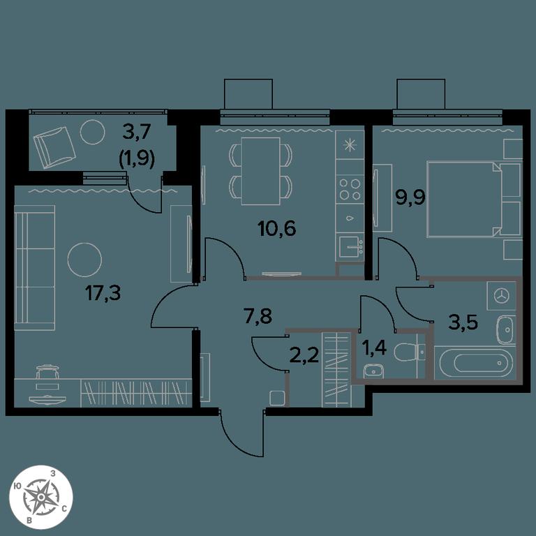 2-BD Apartment Sale, 54.6平方米 at Pervy Donskoj, zhiloy mikrorayon Sapronovo, derevnya Sapronovo, Leninskiy City District, Moscow Region, Russia #1