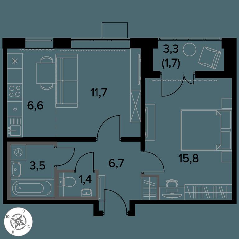 2-BD Apartment Sale, 47.4 sq. m. at Pervy Donskoj, zhiloy mikrorayon Sapronovo, derevnya Sapronovo, Leninskiy City District, Moscow Region, Russia #1