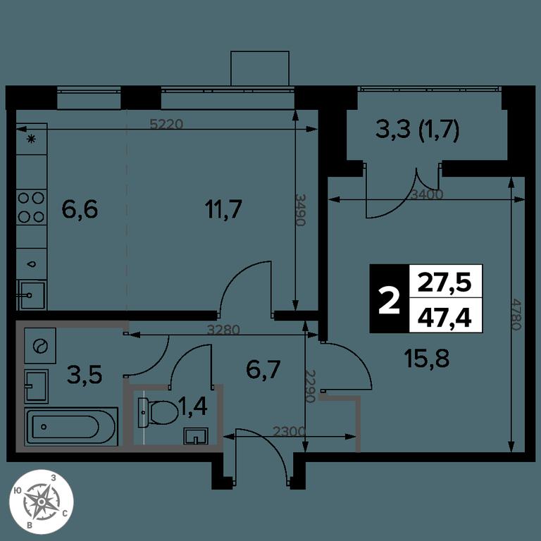 2-BD Apartment Sale, 47.4 sq. m. at Pervy Donskoj, zhiloy mikrorayon Sapronovo, derevnya Sapronovo, Leninskiy City District, Moscow Region, Russia #2