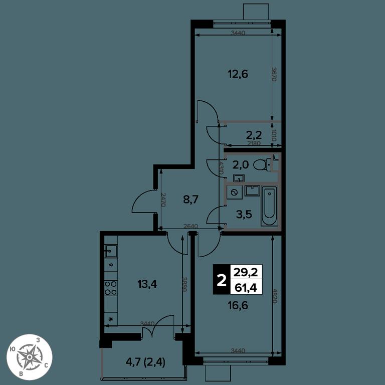 2-BD Apartment Sale, 61.4 sq. m. at Pervy Donskoj, zhiloy mikrorayon Sapronovo, derevnya Sapronovo, Leninskiy City District, Moscow Region, Russia #2