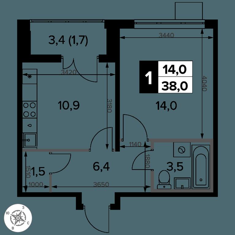 1-BD Apartment Sale, 38 sq. m. at Pervy Donskoj, zhiloy mikrorayon Sapronovo, derevnya Sapronovo, Leninskiy City District, Moscow Region, Russia #2