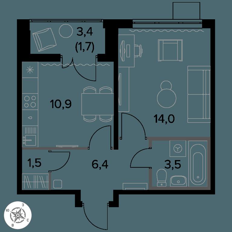 1-BD Apartment Sale, 38 sq. m. at Pervy Donskoj, zhiloy mikrorayon Sapronovo, derevnya Sapronovo, Leninskiy City District, Moscow Region, Russia #1