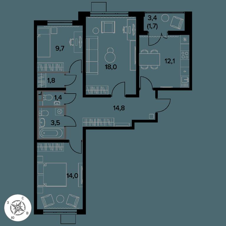 3-BD Apartment Sale, 77 sq. m. at Pervy Donskoj, zhiloy mikrorayon Sapronovo, derevnya Sapronovo, Leninskiy City District, Moscow Region, Russia #1 3-BD Apartment Sale, 77 sq. m. at Pervy Donskoj, zhiloy mikrorayon Sapronovo, derevnya Sapronovo, Leninskiy City District, Moscow Region, Russia #1