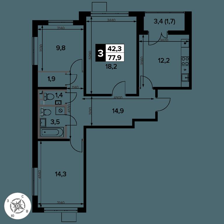 3-BD Apartment Sale, 77.9 sq. m. at Pervy Donskoj, zhiloy mikrorayon Sapronovo, derevnya Sapronovo, Leninskiy City District, Moscow Region, Russia #2 3-BD Apartment Sale, 77.9 sq. m. at Pervy Donskoj, zhiloy mikrorayon Sapronovo, derevnya Sapronovo, Leninskiy City District, Moscow Region, Russia #2